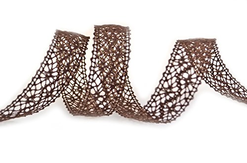 Spitzenband BRAUN Dunkelbraun 25mm Spitze Meterware Baumwollspitze Häkelband Spitzenborte Hochzeit Dekoband Schleifenband Landhaus Vintage Deko - 2
