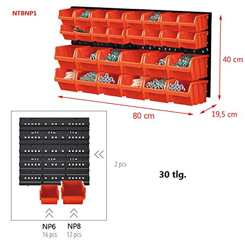 Preisvergleich Produktbild Werkzeugwand Wandregal Lagerregal mit stapelboxen 30tlg Werkstattwand Werkstatt Sichtlagerkästen Lager Garage Sortimentskasten