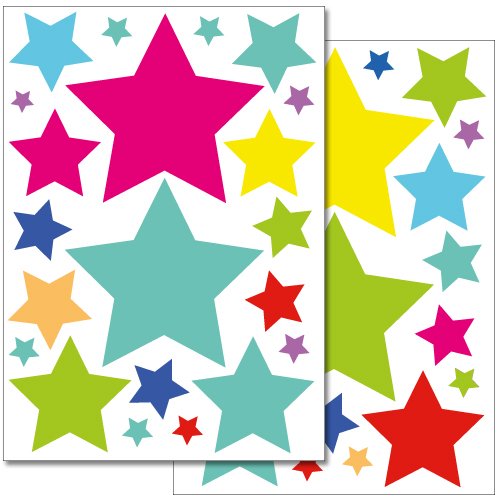 Wandkings wall stickers "Colourful Stars" Sticker Set - 42 stickers on 2 A4 sheets