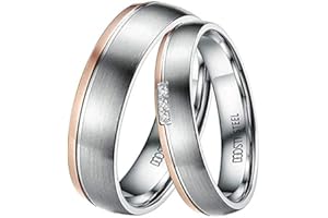 DOOSTI Ring für Damen Herren Partnerring Edelstahl Bicolor Silber Rosegold ohne/mit Zirkonia Ehering Trauring Freundschaftsring Hochzeit Ring Frau Mann
