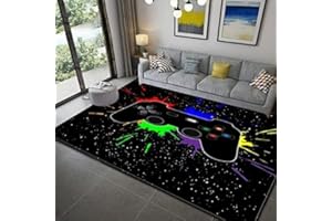 GANEKIHEDY Gamer Controller Teppiche rutschfeste Fußmatte Home Runner Teppich Schlafzimmer Kinder Spiel Krabbelmatte Teenager Junge Graffiti Spielkonsole Großer Rugs(Schwarz,160x200 cm)