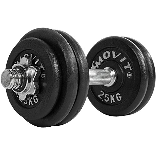 MOVIT® Gusseisen Kurzhantel Set, Varianten 1×10 bis 1×30 kg, Stangen gerendelt mit Sternverschlüssen - 3