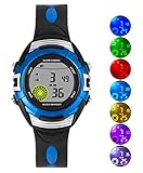 Kinder-Armbanduhr für Jungen und Mädchen, digital, 7 Farben, blinkendes Licht, wasserabweisend, 30 m, Wecker, für Alter 4–10 Jahre