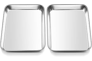 Mini Backblech, Onader Edelstahl Klein Kuchenblech Backofenblech, 2 Stück Rechteckige Ofenblech Fettpfanne für Backen Kochen Servieren, Leicht Zu Reinigen & Spülmaschinenfest, 23,7x17,7x2,5cm