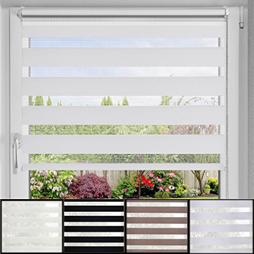 Kinlo® 90x150 cm Duo-Rollo Doppelrollo für Fenster und Türen Easyfix Klemmfix mit Klemmträgern ohne Bohren ,weiß - inkl. Zubehör