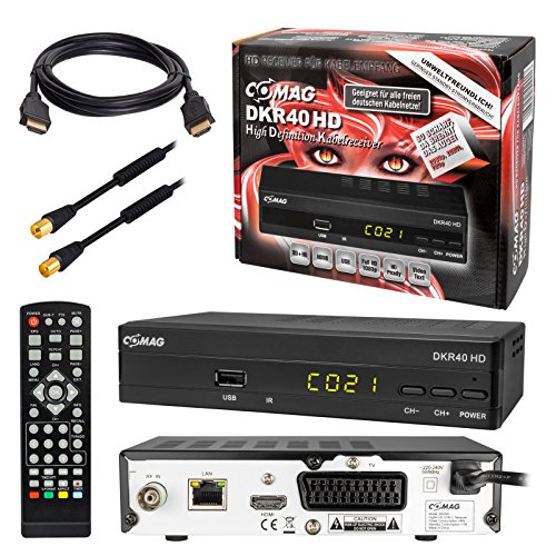 Kabel Receiver Kabelreceiver – DVB-C HB-DIGITAL SET: COMAG DKR40HD HD Receiver für digitales DVB-C Kabelfernsehen (HDMI, SCART, USB 2.0, Coaxial S/PDIF, Mediaplayer) + 5m HDTV Antennenkabel vergoldet mit Mantelstromfilter schwarz + HDMI Kabel
