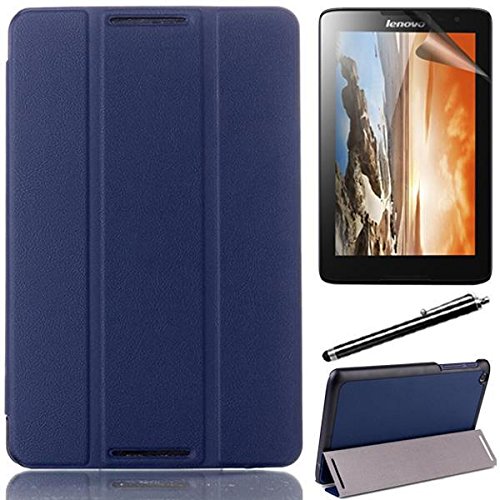 Lenovo A8-50 Tasche,Flip Case Cover PU Leder Etui Tasche mit Standfunktion Schutzhülle für Lenovo A8-50 A5500 (8.0 Zoll) Tablet Leder Hülle Ultra Slim Lederetui Schale + Displayschutzfolien und Stylus,Dunkelblau