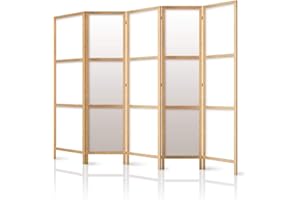 decomonkey 5 Panelli Paravento - 225 x 171cm Finitura bianca e legno Divisorio Separè per la separazione degli ambienti la casa l'ufficio la spa