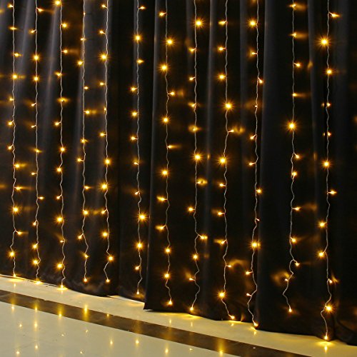 SOLMORE LED Lichterkette Vorhang Leuchtvorhang Warmweiß 3m x 3m Mit 8 Modi 300LEDs Lichtervorhang Romantisch Licht Schnur String Fairy Lights für Innen Party Hochzeit Decoration Garden Weihnachten warmweiß - 5