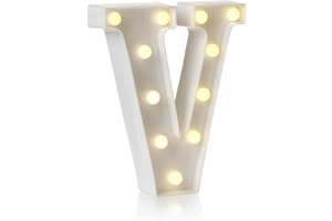 anso Letrero de luz LED con letras y números del alfabeto para decoración del hogar, fiesta de cumpleaños, eventos, luces nocturnas, 22 cm (V)