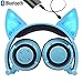 Price comparison product image Bluetooth MIC Chargeable Wireless Headsets Cat Ear Foldable Adjustable Flash Blue Light Headphones for iPhone 7/6S/iPad,Android Mobile Phone,Macbook(BLUE)