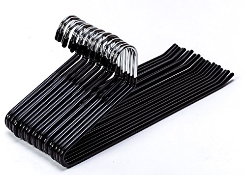 Tosnail 20 Stück Metall Kleiderbügel Hosenbügel Gummiert Rutschfest, Schwarz, 36*16 cm