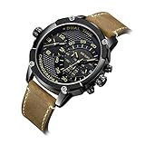 LLLS Men es Analogue Quarz Watch Sports Casual Personalized Fashion Waterproof Chronograph Calendar with Genuine Leather Band