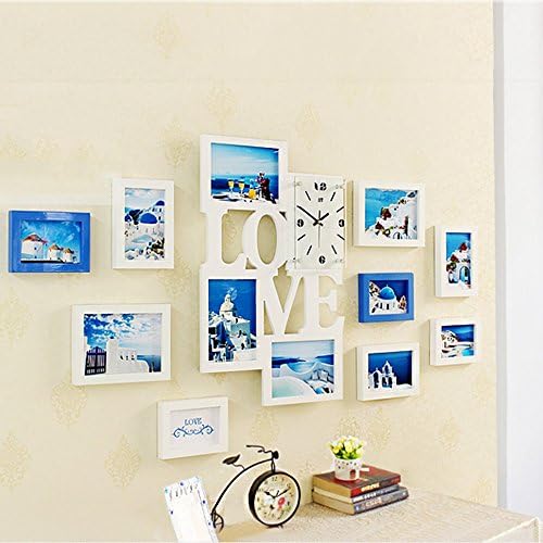 Modern photo frame collage solid wood black wall table easy to install ( Color : White )