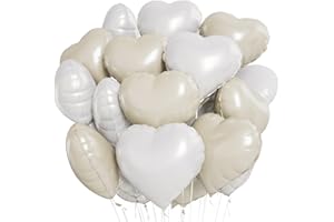 MELEAGER Herz Folienballon 24 Stück,Weiß Cremeweiß Herz Helium Luftballons,Heliumballon Herzen,Herzluftballons,Herzform Folienluftballon Herzballons für Geburtstag Hochzeit Valentinstag（Weiß Cremeweiß）