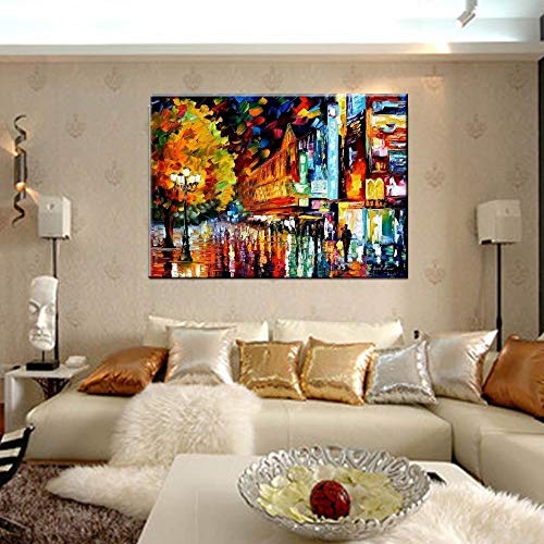 HJSS Pure hand-painted modern architectural landscape knife painting home decoration abstract art painting office bedroom living room canvas painting 50×60cm