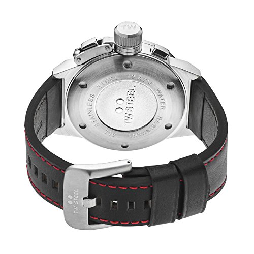 TW Steel Canteen Leather Unisex Quartz Watch with Black Dial Chronograph Display and Black Leather Strap CS10