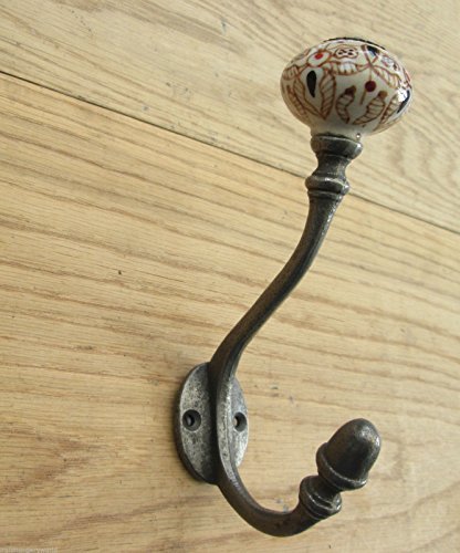 ironmongeryworld® 4 x Gusseisen Kleiderhaken Keramik Spitze Retro Vintage Viktorianischer Shabby Chic