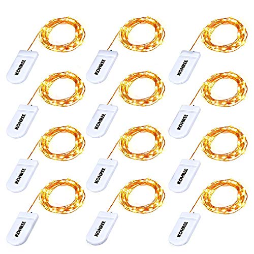 Kohree lot de 8 Guirlande Lumineuse à Piles 20 LED 2M Fil Cuire Décoration pour Mariage, Fête, Maison, Jardin, Sapin de Noël (Jaune Chaud, lot de 12)