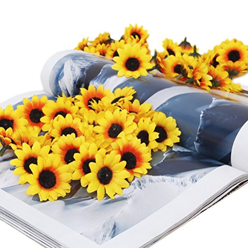 NUOLUX 100 Stück künstliche Sonnenblume Köpfe Für Zuhause Party Dekoration Props Gelb - 5
