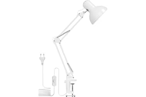 Lepro Lampada da Scrivania Bianco,Lampada da Tavolo con Clip,Flessibile e Regolabile su Più Angolazioni Lampada Scrivania LED,Luce Scrivania Meccanica Retrò,Moderno Base E27(E27 Lampadina Non Inclusa)