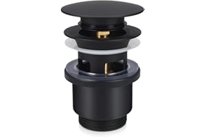 Navaris Tappo Lavandino Bagno Universale Pop Up - Saltarello Bidet Vasca - Valvola di Scarico WC Piatto Doccia - Piletta Click Clack Vasca - Nero