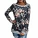 Produktbild BakeLIN Sweatshirts Damen Langarmshirt Frühling Herbst Lose Mode Blumendruck Floral Splicing Rundhalsausschnitt Lässige Bluse Tops Hemd Sweater Outerwear Pullover (S~XL) (Grau, L)
