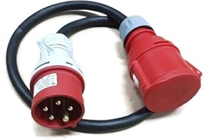 Naka24 223201 CEE Starkstrom Adapter Stecker und Steckdose 16A auf 32A mit Phasenwender, 1000x80x100