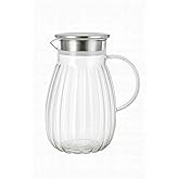 Glass Jug with Metal Cover &ndash; Heat Resistant Clear Glass, Stylish and Sturdy Design, For Cold and Hot Drinks
