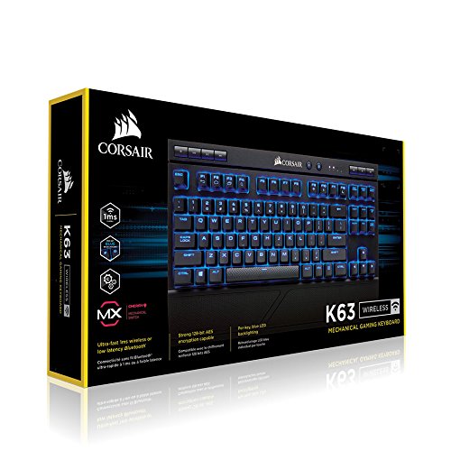 Corsair K63  inal  mbrico Teclado Gaming mec  nico  Cherry MX Rojo  Retroiluminaci  n LED Azules  QWERTZ  Negro