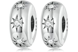 MEETCCY Sterling Silver Blue White Crystal Charm Clip Lock Spacer Stopper Charm Bead for Bracelet, Compatible with Pandora European Charm Bracelet Beads