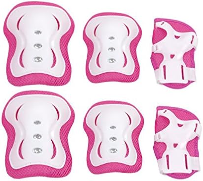 Erinfam Children's Protection Kits Sports Protective Gear Knee Elbow Wrist Skate Skateboard, Pink und White