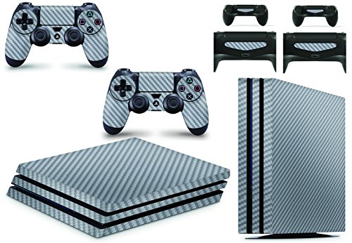 giZmoZ n gadgetZ PS4 PRO Console Skin Vinyl Cover Decal Sticker Carbon Silver+ 2 Controller Skins Set