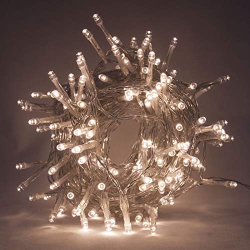 Luci di stringa di Natale LED. Lampade a LED multifunzione, Batteria alimentata con timer, per uso interno o esterno. Da Qbis (Filo Chiaro, 200LED)