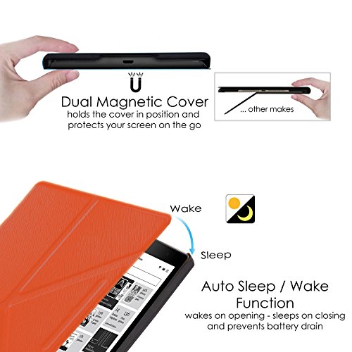 Forefront Cases   Kobo Aura Edition 2  Modelo 2016  Origami Funda Carcasa Stand Smart Case Cover     Ultra Delgado Ligera y Protecci  n Completa del Dispositivo con Funci  n Auto Sue  o Estela  Naranja 
