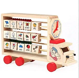 Rictson | Wooden Kids Learning Educational Car / Train | Learn Watch / Abacus / Alphabet Also Best for Push and Pull Toy | Best Item for Children Boys & Girls (26cm)