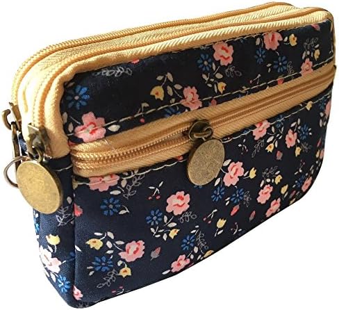 SYIN Womens Canvas Wristlet Floral Zip Wallet Card Coin Purse Clutch Handbag (Purple &amp; powder)