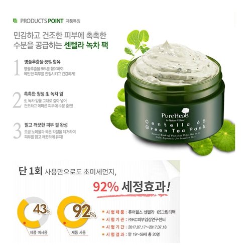 Pure Heal's Die Grünteemaske Centella 65 ist 130ml gewaschen