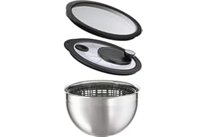 RÖSLE Essoreuse à Salade, essoreuse de qualité supérieure avec Couvercle en Verre avec entraînement à manivelle 4:1 et Couvercle Alimentaire en Acier Inoxydable 18/10, 24 cm de diamètre