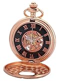 EASTPOLE Unisex Classic Retro Handaufzug Mechanische Taschenuhr R?mische Ziffern Skelett Uhr mit Kette und Geschenkbox WPK191