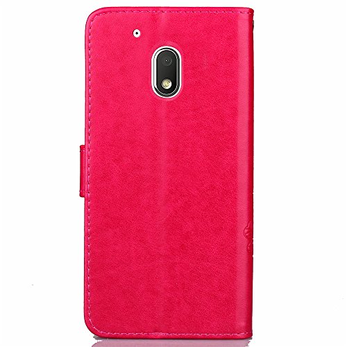 Hülle Handyhülle Case MOTO G4 play,SainCat MOTO G4 play Power Schutzhülle Ledertasche Brieftasche im BookStyle Mit Klee Entwurf,MOTO G4 play Power PU Leder Wallet Case Folio Schutzhülle Hülle Lederhülle Bumper Handytasche Skin Schale Soft Backcover Handy Tasche Flip Cover Buchstil Klapptasche in Lederoptik mit Standfunktion Karteneinschub und Magnetverschluß Etui Flip Case für MOTO G4 play -Klee Heißes Rosa - 3