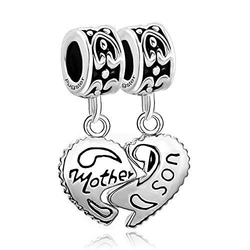 Q&Charms Love Mother Son Dangle 2pcs Heart Sale Cheap European Bead Fit  Pandora Chamilia Charms Bracelet