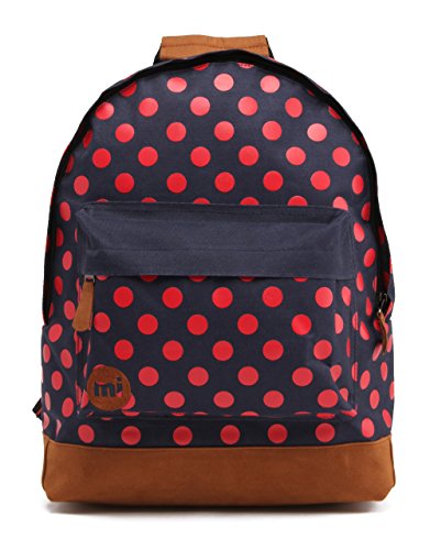 Mi-Pac Backpack | Ideal School Bag, Travel Daypack Or Laptop Bag for Boys & Girls - Men & Women | Quality Water Resistant Rucksack - 17L Navy & Red Polka Dots