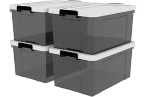 Cetomo Juego de 4 cajas de almacenamiento transparentes apilables, caja de clip de 80 L, transparente