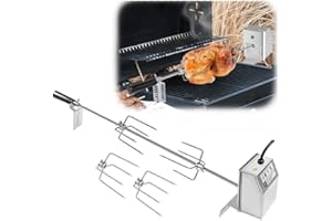 YUENFONG Grillspieß Motor Set, Edelstahl Grillspieß Motor 220-240V, Grillspieß 107cm, Elektrischer Drehspieß mit 4X BBQ Fleischnadeln, für Außenaktivität, Camping-Picknicks, Partys