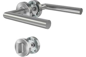 DIYGEEK Maniglie Porte Interne, Serratura per Bagno, Maniglia Porte Interna, Ferramenta per Porte di Bagno/WC, Argento Finitura Spazzolata