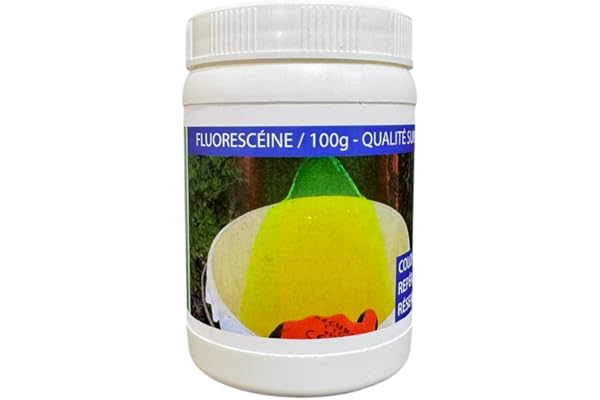 VISIO TECH Fluorescéine – Pot 100 g Poudre Soluble dans l’Eau – Colorant Traçage Haute Visibilité pour Détection de Fuites, Repérage de Réseaux et Contrôles d’Étanchéité