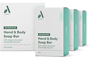 Amazon Aware Jabón de menta refrescante para manos y cuerpo con Áloe vera orgánico y aceite de oliva Fairtrade, 3 pastillas x 100 g