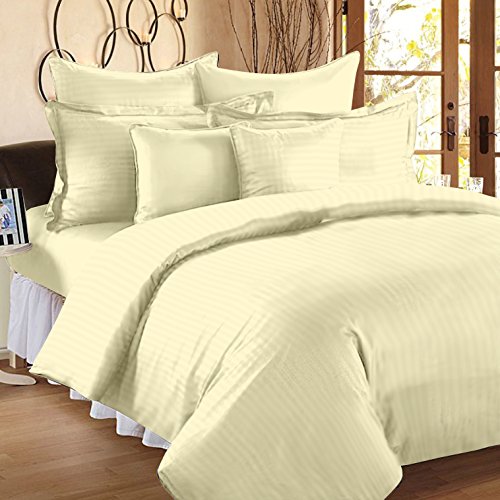 Ahmedabad Cotton Premium 220 TC Sateen Striped Double Bedsheet with 2 Pillow Covers - Ivory