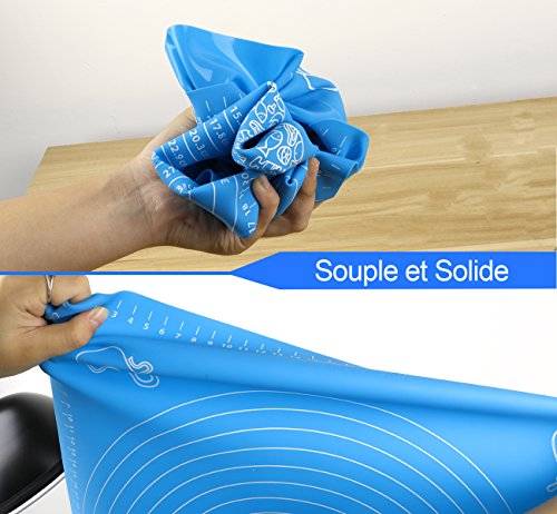 ilauke DIY Silikonpad Teigmatte 50*40cm mit Größe Zeichnen und Teigroller 33cm Ausrollstab Silikon-Arbeitsmatte Fondant ausrollen Tortendeko Ausstecher Ausstechform Modellierwerkzeug (set blau) - 4